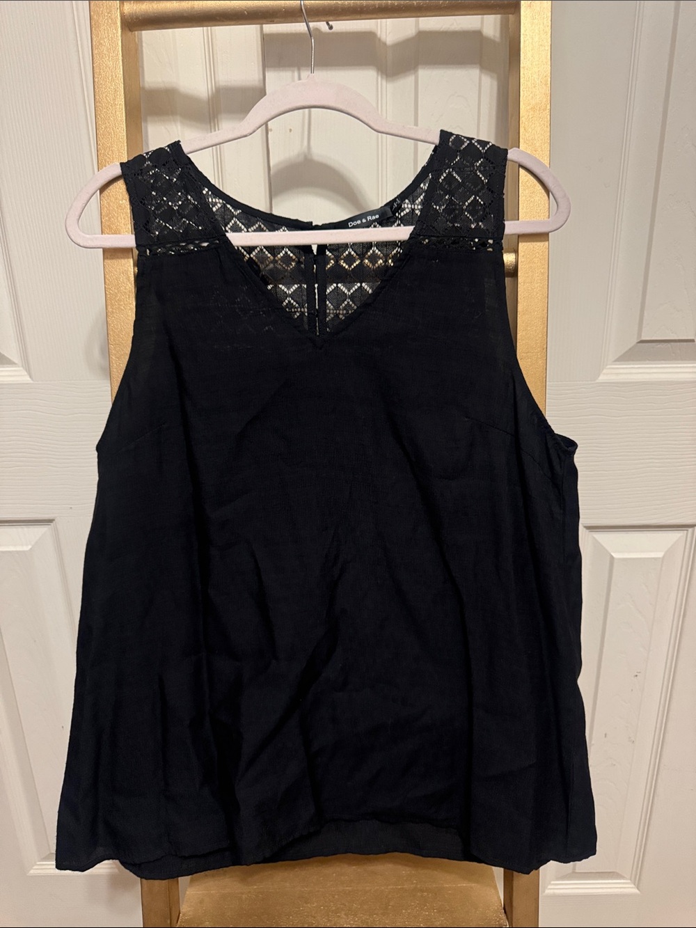 Doe & Rae Black Lace Yoke Sleeveless Camisole